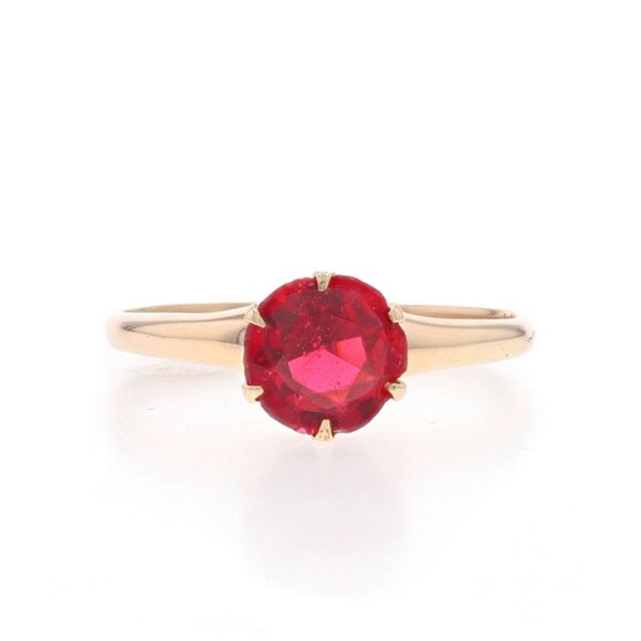 Yellow Gold Garnet/Glass Doublet Vintage Solitaire Ring - 10k Round Engagement